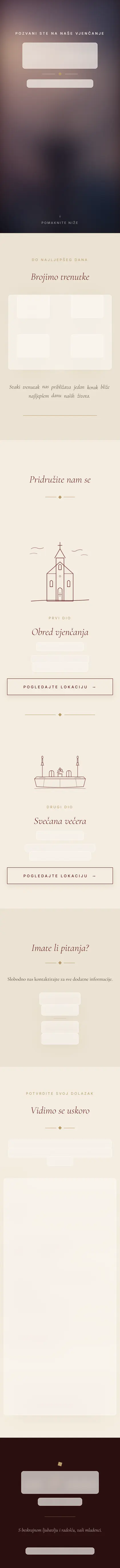 The whole wedding website on a phone, private details frosted